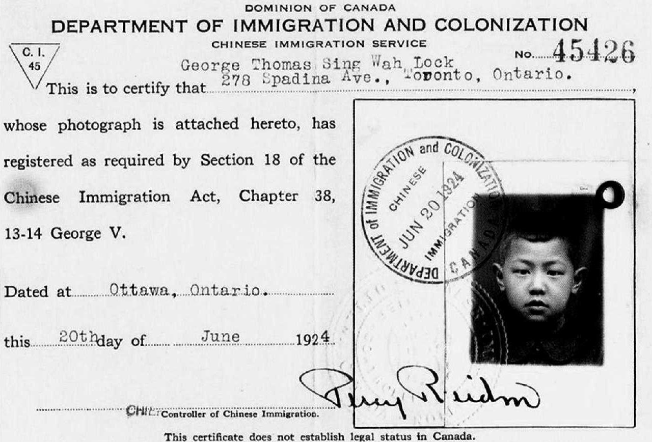 1924年加拿大移民部为已定居加拿大的华侨签发的登记卡